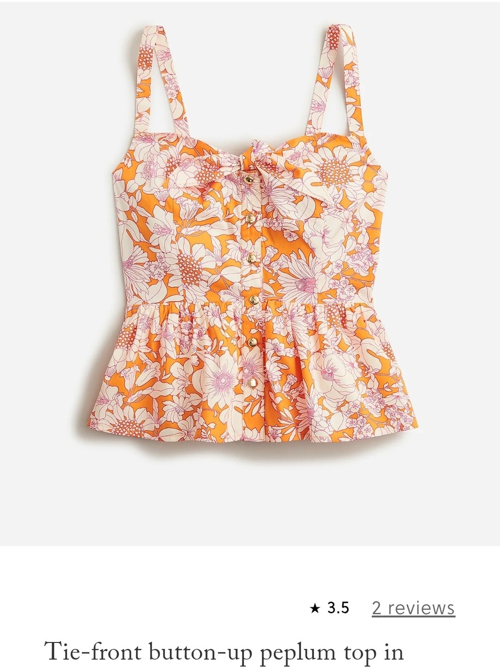 J. Crew Orange and Pink Floral Tie-Front Peplum Top